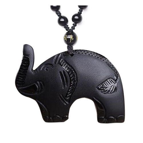 Collier Éléphant De Bénédiction, Pendentif En Pierre D'énergie, Bijoux En Jade Noir Pour Femmes