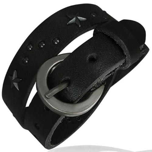 Zense - Bracelet Homme Ajustable Cuir Noir Double Tour Boucle Ceinture Zb0122