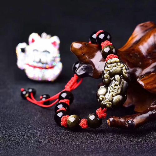 Bracelet En Obsidienne Dorée Avec Perle En Obsidienne Dorée, Bracelet En Jade, Bijoux D'amoureux
