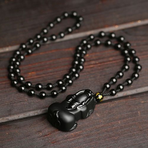 Collier Pendentif Talisman Porte-Bonheur, Bijoux Avec Perles, Chaîne En Cristal Noir