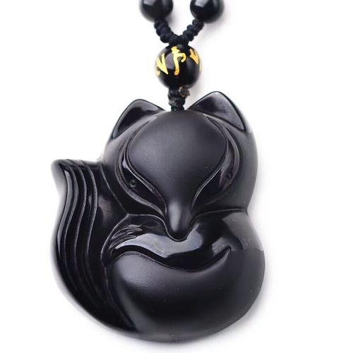 Collier Pendentif Renard En Jade Noir, Pierre D'énergie Porte-Bonheur