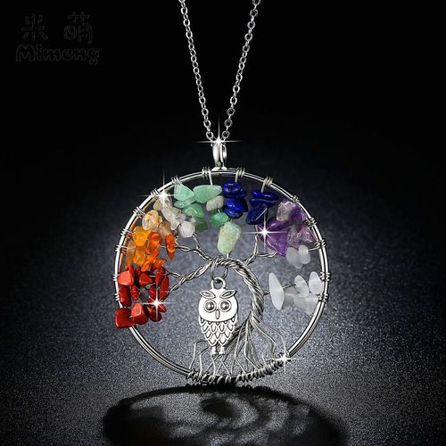 Pendentif En Cristal Des 7 Chakras, Collier En Pierre De Quartz, Naturel, Yoga, Arbre De Vie, Hibou, Guérison, Cadeau Pour Femmes, Chaîne En Cuir, Vente En Gros