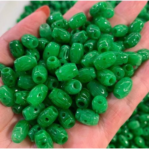 Pendentif En Jade Vert Émeraude Naturel Sculpté, Perles Porte-Bonheur, Collier Chinois, Bijoux À La Mode, Amulette, Cadeaux Pour Hommes Et Femmes, 5 Pièces