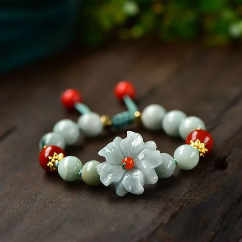 Bracelet De Perles En Jade Naturel, Fleur D'émeraude, 10mm, Réglable, Breloque, Bijoux, Accessoires De Mode, Amulette Sculptée À La Main Pour Femme