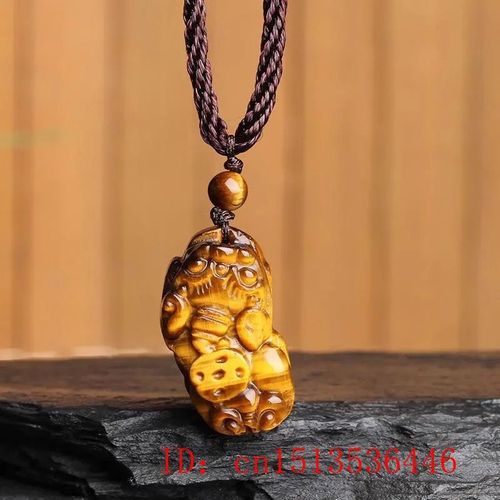 Collier Avec Pendentif Pixiu En Pierre D'oeil De Tigre Naturelle, 1 Pièce, Amulette Sculptée, Cadeau Porte-Bonheur Pour Femmes Et Hommes, Corde Gratuite