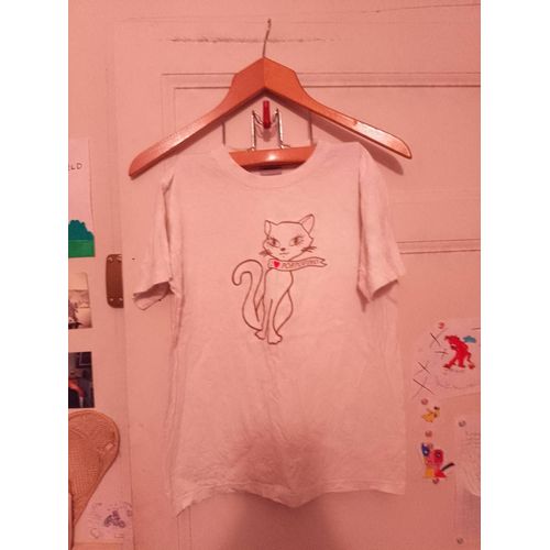 Tee-Shirt Blanc Motif Noir 10/12 Ans Valento.