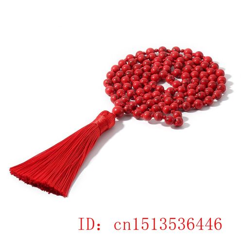 Collier De Perles En Pierre Naturelle Personnalisée, 6mm, 108 Mala Noué, Bijoux Japonais, Pendentif Pompon Rouge, Cadeau D'amitié, Méditation Yoga