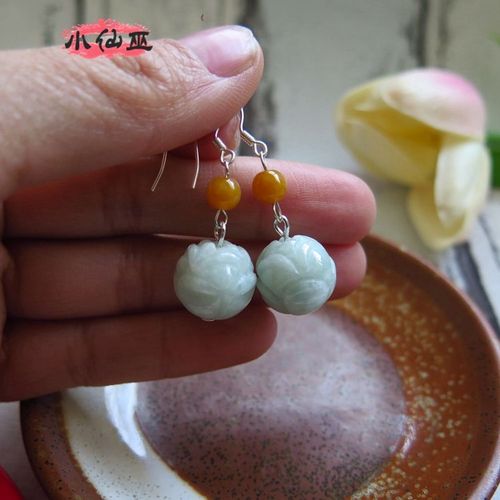 Boucles D'oreilles En Jade Naturel, Émeraude, Fleur De Lotus, Perle, Breloque, Bijoux, Accessoires De Mode, Sculpté À La Main, Amulette, Cadeaux Pour Hommes Et Femmes