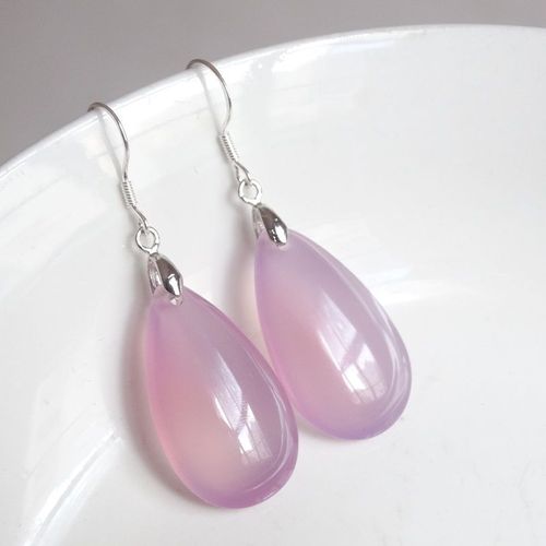 Boucles D'oreilles En Agate Rose Naturelle, Argent 925, Calcédoine Circulaire, Goutte D'eau, Perles Originales, Bricolage À La Main, Accessoires Bijoux Pour Femmes