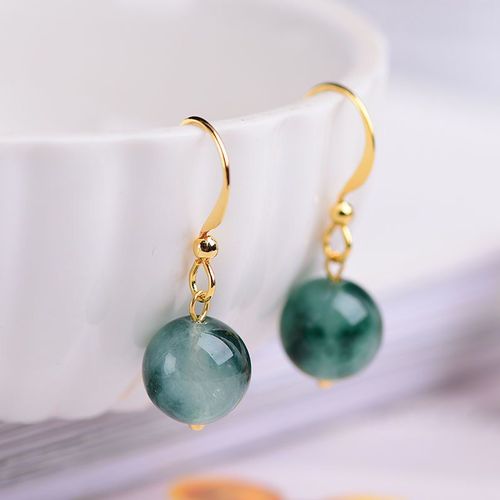 Boucles D'oreilles En Jade Vert Naturel, Perles De 10mm, Bricolage, Bijoux De Charme, Accessoires De Mode Sculptés À La Main Pour Homme Et Femme Ahd, Amulette Porte-Bonheur, Cadeaux