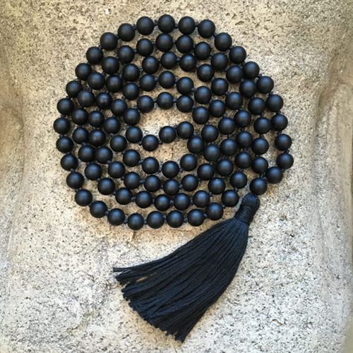 Collier De Yoga Multicouche En Onyx Noir Mat, 108 Perles De 8mm, Noué À La Main, Bijoux De Méditation, Prière Mala Pour Femmes Et Hommes