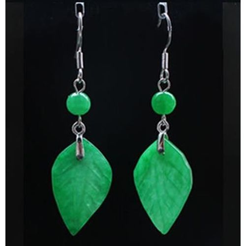 Boucles D'oreilles En Perle De Feuille De Jade Verte Personnalisée, Bijoux De Charme, Accessoires De Mode Sculptés À La Main Pour Hommes Et Femmes, Amulette Porte-Bonheur, Cadeaux