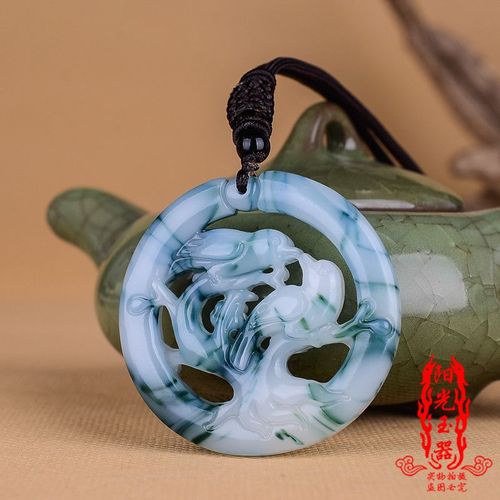 Pendentif En Jade Bleu Pour Femmes, Bijou Sculpté Double Face, Amulette À La Mode, Corde Naturelle Gratuite