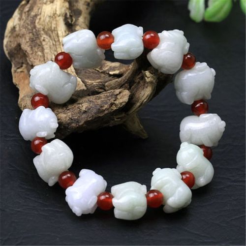 Bracelet En Perles De Cochon D'émeraude En Jade Naturel, Réglable, Breloque, Bijoux, Accessoires De Mode, Sculpté À La Main, Amulette Porte-Bonheur Pour Homme