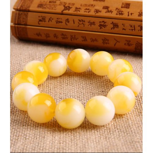 Bracelet Élastique En Perles De Cire D'abeille Pour Hommes Et Femmes, Bijoux De Méditation Mala, À La Mode, 20mm, Jaune Ambre, Cadeaux Porte-Bonheur, Nouveau