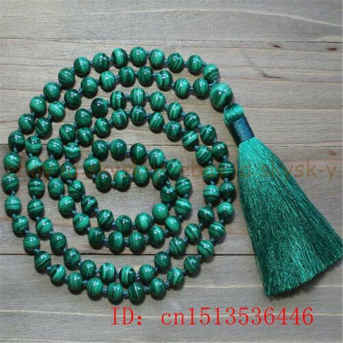 Bracelet À Pampilles En Malachite Pour Femmes, 108 Perles Vertes De 8mm, Collier Bouddhiste Tibétain, Chapelet De Yoga, Breloque Bouddha