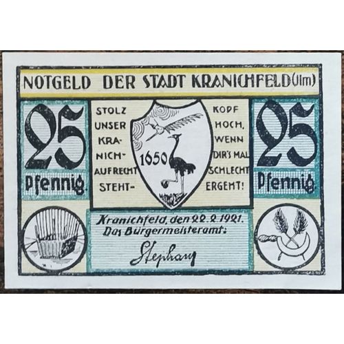 Billet Allemagne 25 Pfennig 02/1921 Kranichfeld Grm 741,1 3/ 4