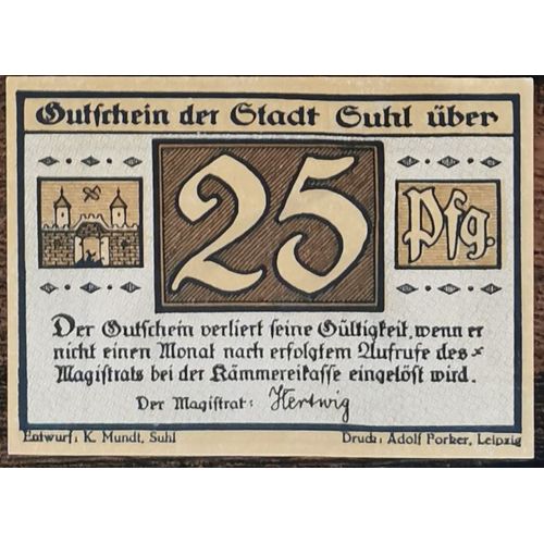 25 Pfennig 1922 Suhl Stadt Grm 1301,1 1/4
