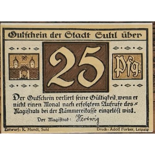 25 Pfennig 1922 Suhl Stadt Grm 1301,1 2/4