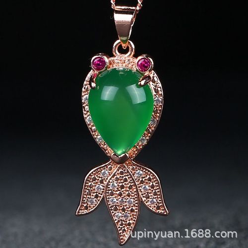 Collier Avec Pendentif En Agate Verte Naturelle Incrustée De Poisson Rouge En Argent 925, Accessoires De Bijoux, Amulette Porte-Bonheur Pour Homme Et Femme Sculptée À La Main