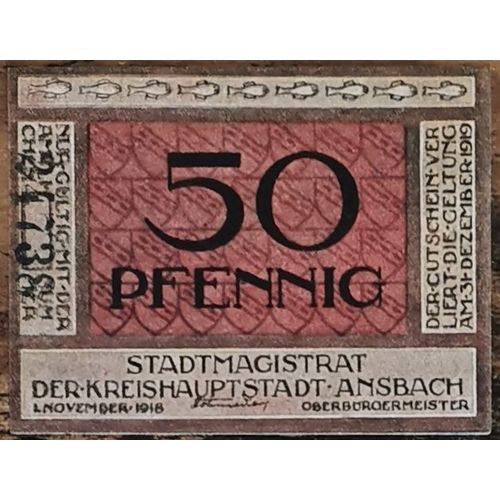 Billet Allemagne 50 Pfennig 1919 Ansbach Stadt Gra A20.5b