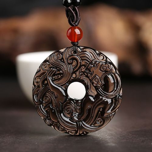 Collier Rond En Obsidienne De Glace Naturelle, Pendentif Dragon Pixiu, Amulette Porte-Bonheur Noire, Bijoux Cadeaux Pour Hommes Et Femmes