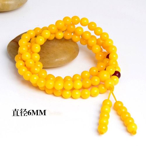 Tibétain 6-8mm Jaune Cire D'abeille Perles Bracelet Ou Collier 4 Cercle Enveloppement F Hommes Femmes 108 Brin Mala Méditation Bijoux