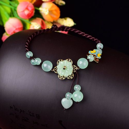 Bracelet Rétro En Fleur De Jade Verte Naturelle, Réglable, Bijou De Cheville, Breloque, Mode, Amulette Tricotée À La Main, Cadeaux Pour Femmes, Porte-Bonheur