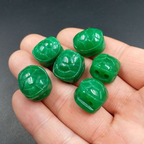 Bracelet En Perles De Jade, Tortue Verte Naturelle, Accessoires De Bricolage, Bijoux À Breloques, Amulette Porte-Bonheur Sculptée À La Main, 5 Pièces