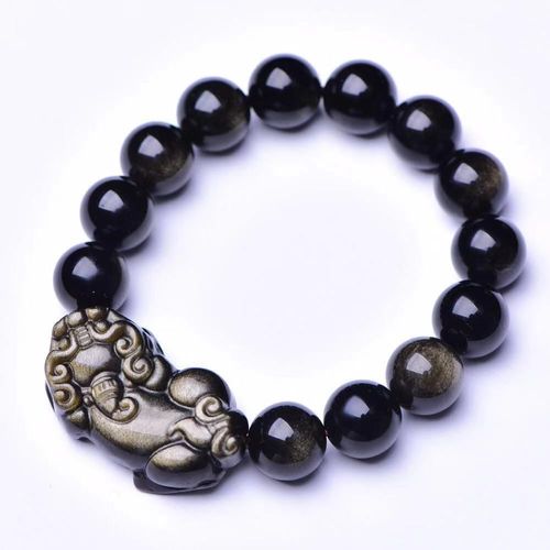 Bracelet Pixiu En Perles De Jade Obsidienne En Or Naturel, Élastique, Bijoux, Breloques, Accessoires Sculptés À La Main, Porte-Bonheur, Amulette, Cadeaux Pour Femmes