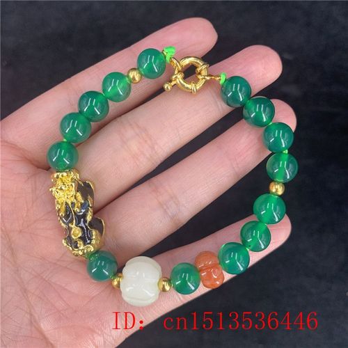 Bracelet Pixiu En Perles D'agate Verte Naturelle, Collier Rond En Jade, Bijoux À La Mode Pour Hommes Et Femmes, Amulette Porte-Bonheur Personnalisable