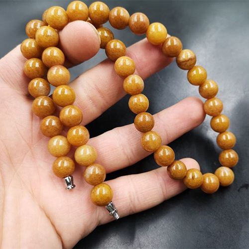 Collier De Perles En Jade Naturel Jaune Émeraude 10mm, Bijoux À Breloques Réglables, Accessoires De Mode Sculptés À La Main, Amulette Porte-Bonheur Pour Homme