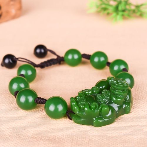Bracelet Élastique En Jade Vert Sculpté, Perle De 12mm, Bijoux Chinois Naturels, Amulette Porte-Bonheur À La Mode, Cadeaux Pour Femmes Et Hommes