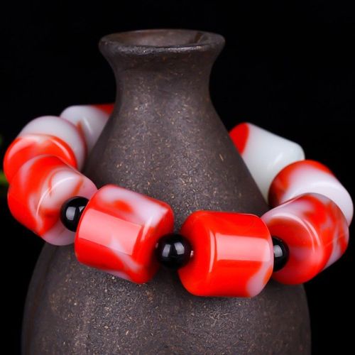 Bracelet Élastique En Perles De Jade Rouge Et Blanc, Bijoux, Accessoires De Mode, Amulette Sculptée, Cadeaux Pour Femmes