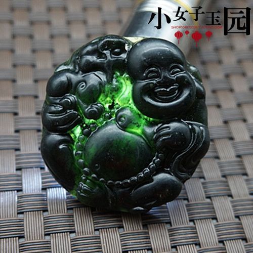 Pendentif Bouddha En Jade Vert Et Noir Pour Femmes, Collier En Obsidienne Naturelle, Bijoux Amulette À La Mode, Cadeaux