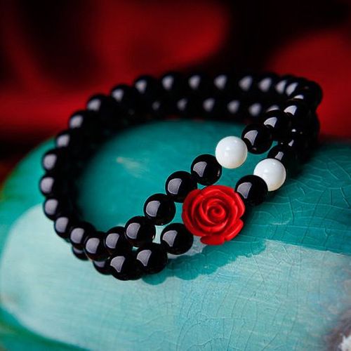 Bracelet De Perles D'agate Noire Chinoise, Rose Cinabre, Bijoux À Breloques Réglables, Amulette Porte-Bonheur Sculptée À La Main, Cadeaux Personnalisables