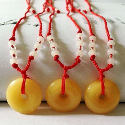 Pendentif En Résine De Cire D'abeille Pour Femmes, 3 Pièces, En Forme De Beignet, Sculpté, Ambre, Boucle De Sécurité, Pull, Collier, Bijoux, Breloque, Amulette, Cadeaux Pour Femmes