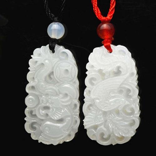 Pendentif Dragon Et Phénix En Jade Blanc Naturel, 1 Paire, Collier D'amoureux De Mode, Bijoux Cadeaux Pour Elle, Corde Gratuite