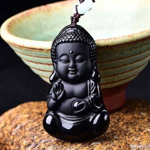 Pendentif Bouddha En Obsidienne Noire Naturelle, Collier De Perles, Breloque, Bijoux, Accessoires De Mode, Sculpté À La Main, Cadeaux Amulette Porte-Bonheur Pour Bébé