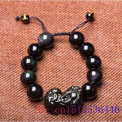 Bracelet De Perles En Obsidienne Pixiu Pour Femmes, Amulette Chinoise, Breloque, Cadeaux Naturels, Bijoux En Jade Personnalisés, N¿Ud À La Main, Pierre Précieuse
