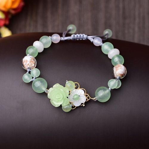 Bracelet Porte-Bonheur Réglable En Fleur De Jade, Calcédoine Naturelle Rétro, Bijoux À La Mode, Amulette Tricotée À La Main, Cadeaux Pour Femmes