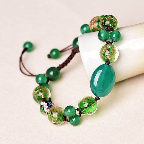 Bracelet Porte-Bonheur Rétro En Agate Verte Naturelle, Perles De Jade Réglables, Bijoux À La Mode, Amulette Tricotée À La Main, Cadeaux Pour Femmes