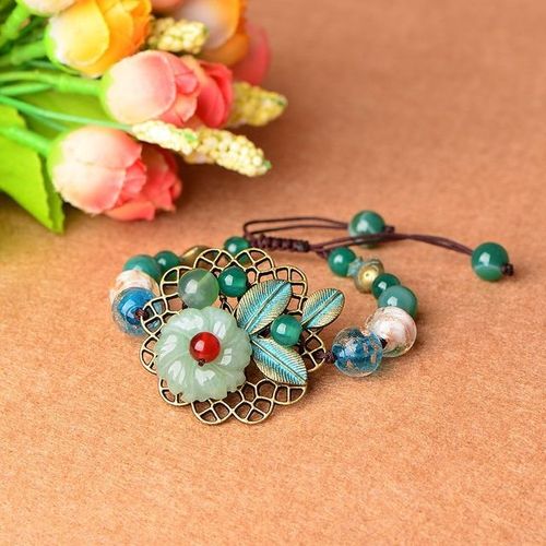 Bracelet En Agate Verte Naturelle, Fleur De Jade Réglable, Bijoux À La Mode, Amulette Tricotée À La Main, Cadeaux Pour Femmes, Bracelet Porte-Bonheur