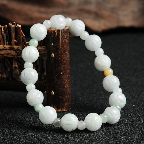 Bracelet En Émeraude Naturelle Tricolore, Perle Creuse, Bracelet Élastique, Accessoires De Bijoux, Amulette Sculptée À La Main Pour Femme Sur Mesure