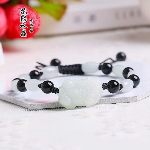 Bracelet Noué En Perles D'émeraude Pixiu, Personnalisé, Réglable, Accessoires De Bijoux, Bricolage, Amulette Sculptée À La Main Pour Homme Et Femme