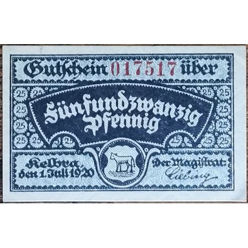 Billet Allemagne 25 Pfennig 1920 Kelbra Stadt Gra R18,1