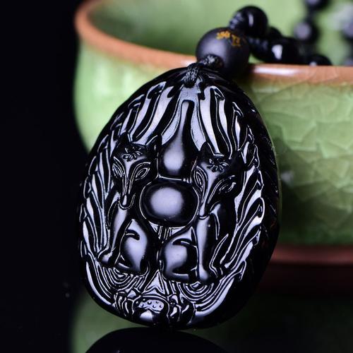 Collier En Obsidienne Noire Avec Pendentif En Renard, Bijoux Chinois Pour Hommes Et Femmes, Chaîne De Chandail, Livraison Directe