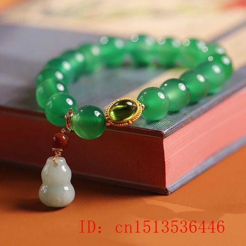 Cordon De Soie Rétro Vert Calcédoine Personnalisable 10mm, Perles Émeraude Gourde Verte Jade Jadéite Boule Perle Chance Bracelet Amulette