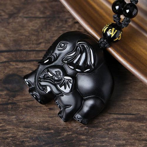 Pendentif Éléphant En Obsidienne Noire Naturelle, Perles, Bijoux, Accessoires De Mode, Sculpté À La Main, Amulette Porte-Bonheur Pour Bébé, Cadeaux