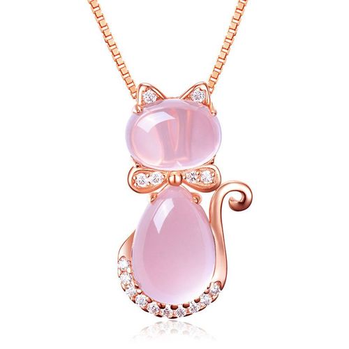 Collier Pendentif Chat Rose En Jade, Calcédoine Naturelle, Bijoux À Breloques, Amulette Sculptée, Accessoires De Mode, Cadeaux Pour Femmes Et Hommes